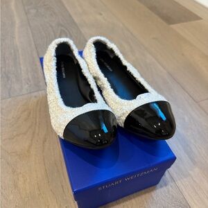 Stuart Weitzman Black and Cream Cap-Toe Flats